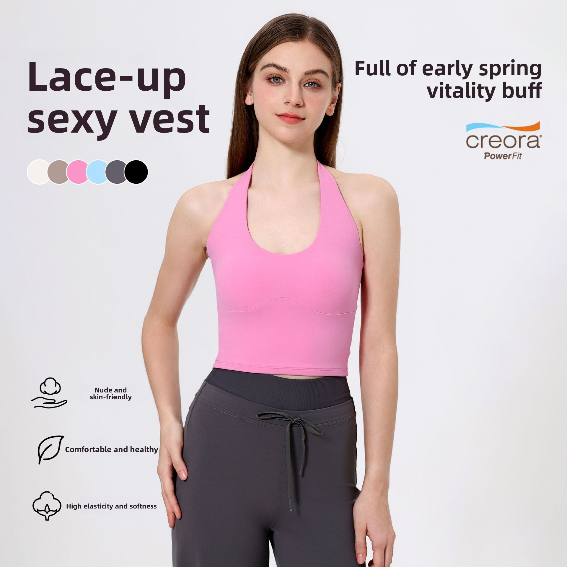 Fanxin Halter Neck Tie Yoga Women with Chest Pads, High-End Sexy Backless Bra, Slim Fit Fitness Vest for Summer