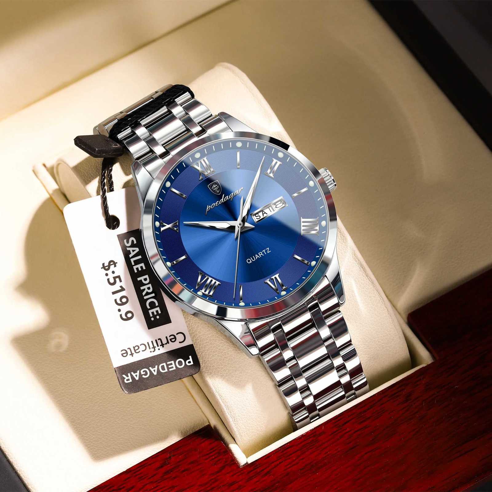 POEDAGAR Luxury Casual Watch For Man Date Week Waterproof Luminous Stainless Steel Men Watch Sport Quartz Mens Watches M+Box X250726