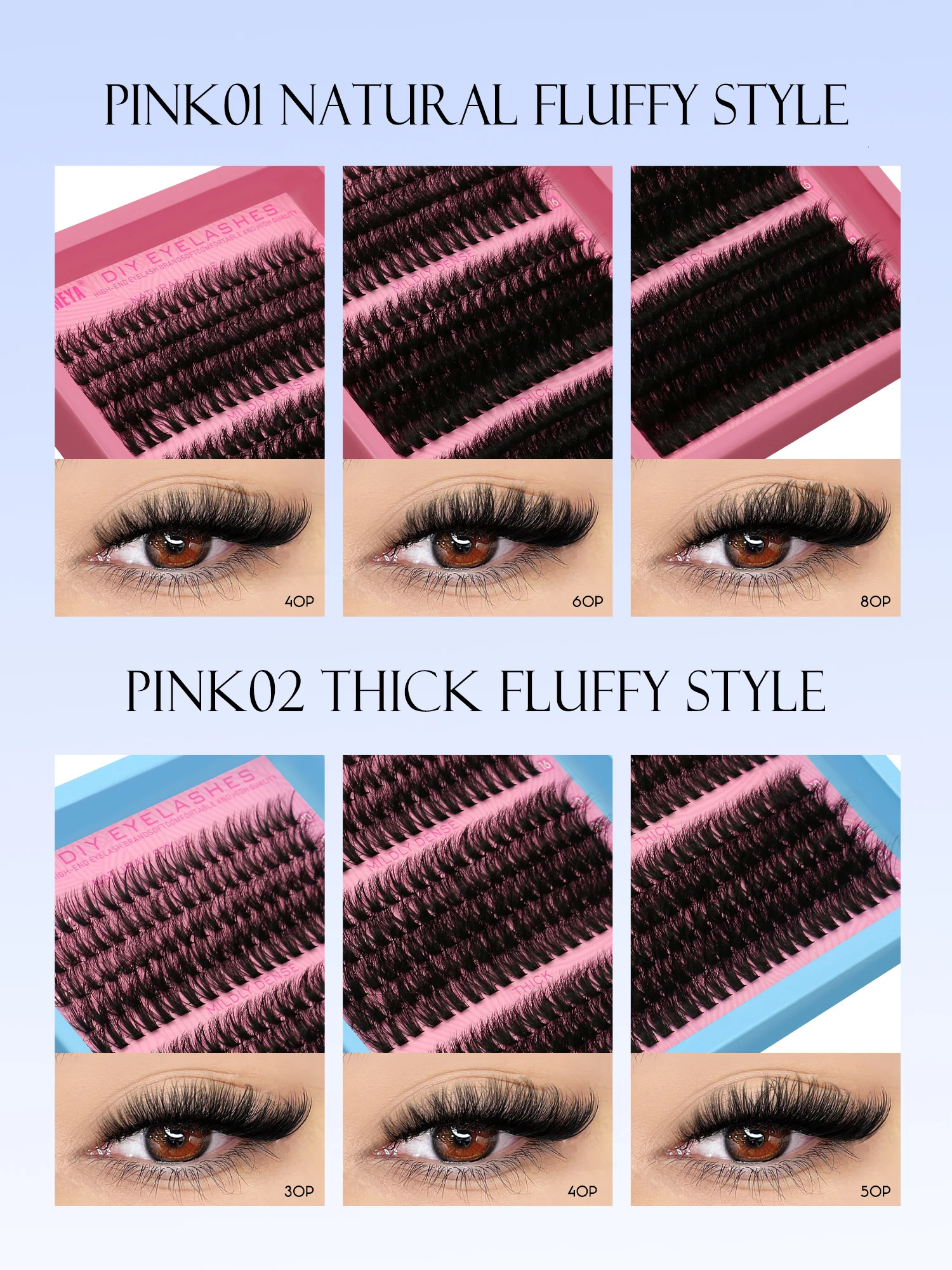 GROINNEYA Cluster Lashes Kit Fluffy Individual Volume Mixed Tray Faux Mink Eyelash Makeup 250714