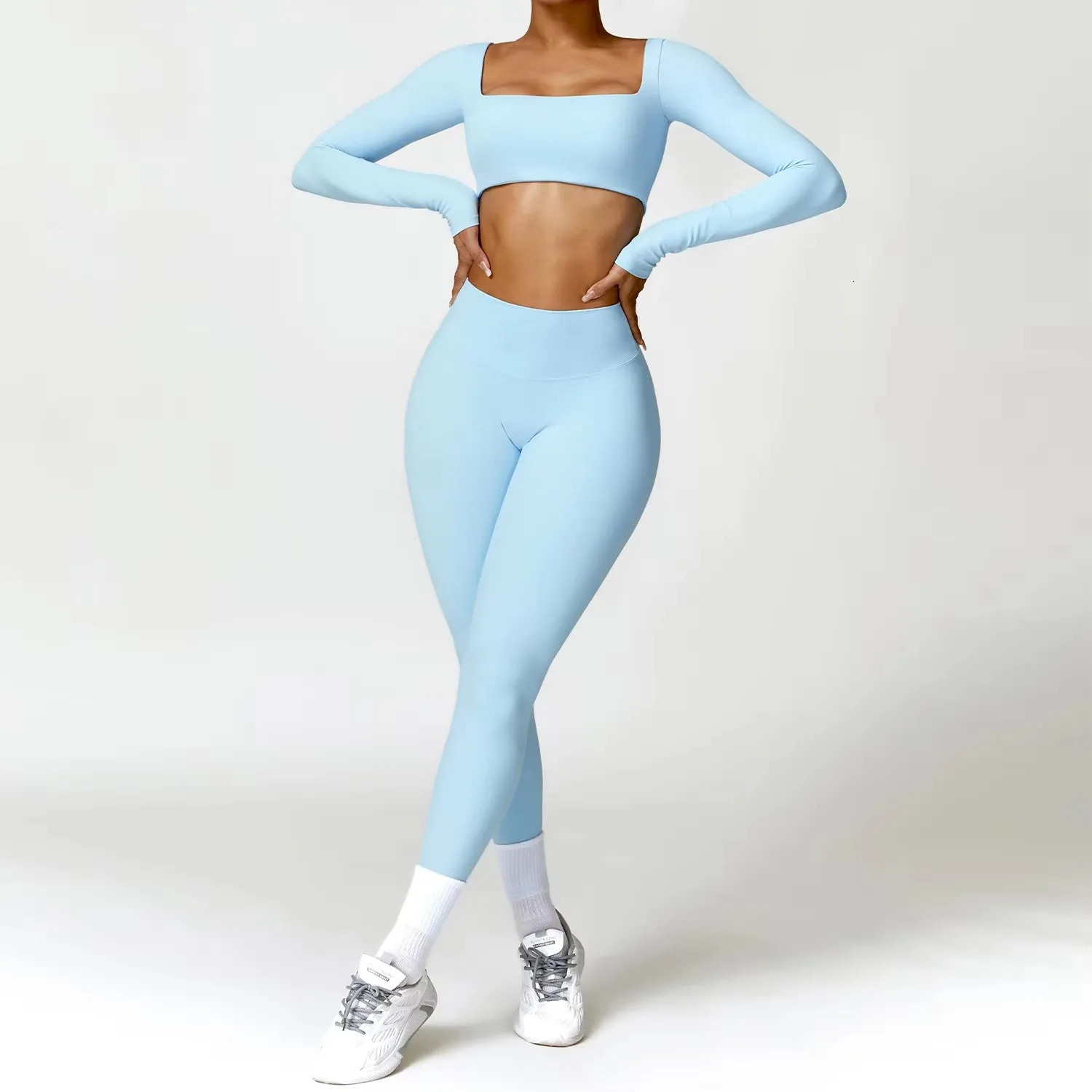 Yoga Set 2PCS Sportswear Workout Clothes Athletic Wear Gym Legging Fitness Bra Crop Top Long Sleeve Sports Suits Women Tracksuit 250717