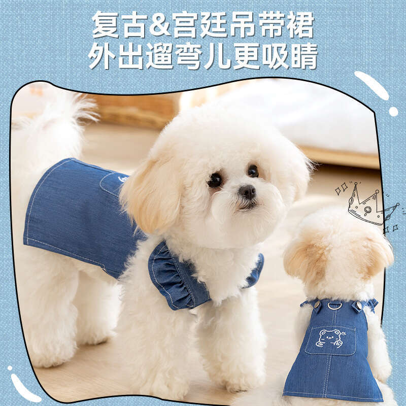 Pet Clothing Dog Clothes Spring and Summer Classic Denim Dogs, Two-Legged Suspender Dress for Cats, Teddy Bichon Pet Dog Clothes