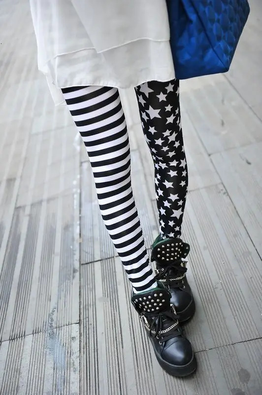 Jeggings Elastic Stripe Star Print Leggings Fashion Cropped Trousers Woman leggins Pencil Pants L1071 250725