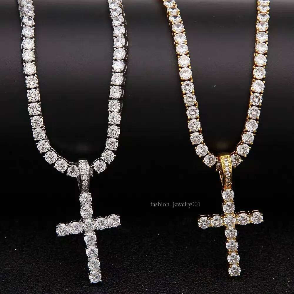 Cross Pendant Necklace Hip Hop 4mm 5mm Vvs Moissanite Dia Tennis Chain Sier for Women Men Jewelry