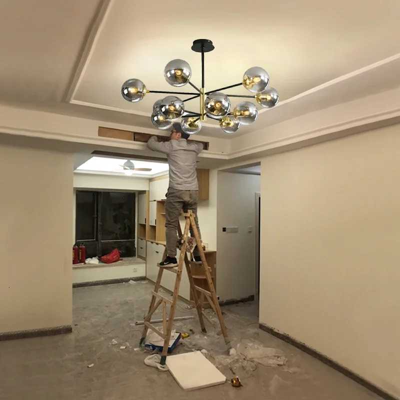 Modern Glass Ball Led Ceiling Chandelier Black Gold for Bedroom Living Dining Room Table Pendant Lamp Indoor Lusters Luminaire XJ250725