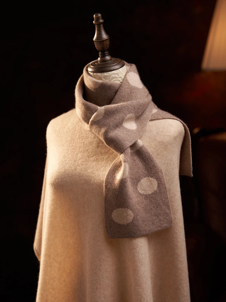 Women Cashmere Knitted Scarf Dots Pattern Jacquard Long Thick Neck Warmer Ring Collar Wool Accessories #141 250724