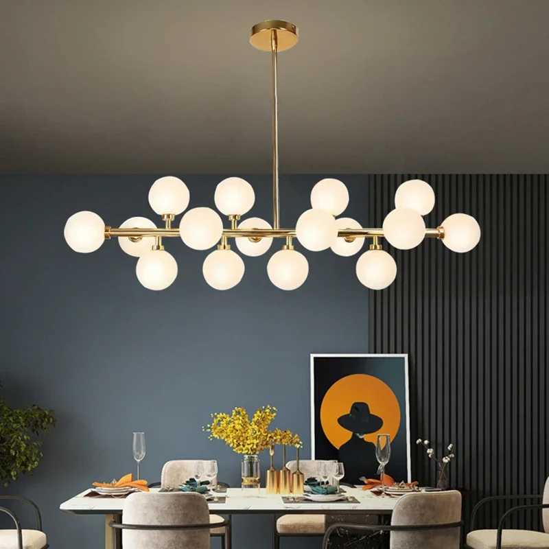 Nordic Modern Pendant Lamp Luxury Home Decor Lighting Fixtures Glass Round Lampshade Chandelier for Restaurant VillaXJ250725