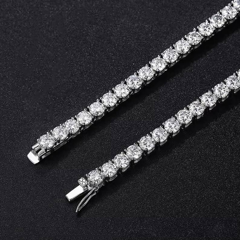 Moissanite Tennis Chain Necklace 925/18k White Gold Certified 3mm 4mm 5mm Moissanite Tennis Necklace Fine Jewelry Gifts for Her