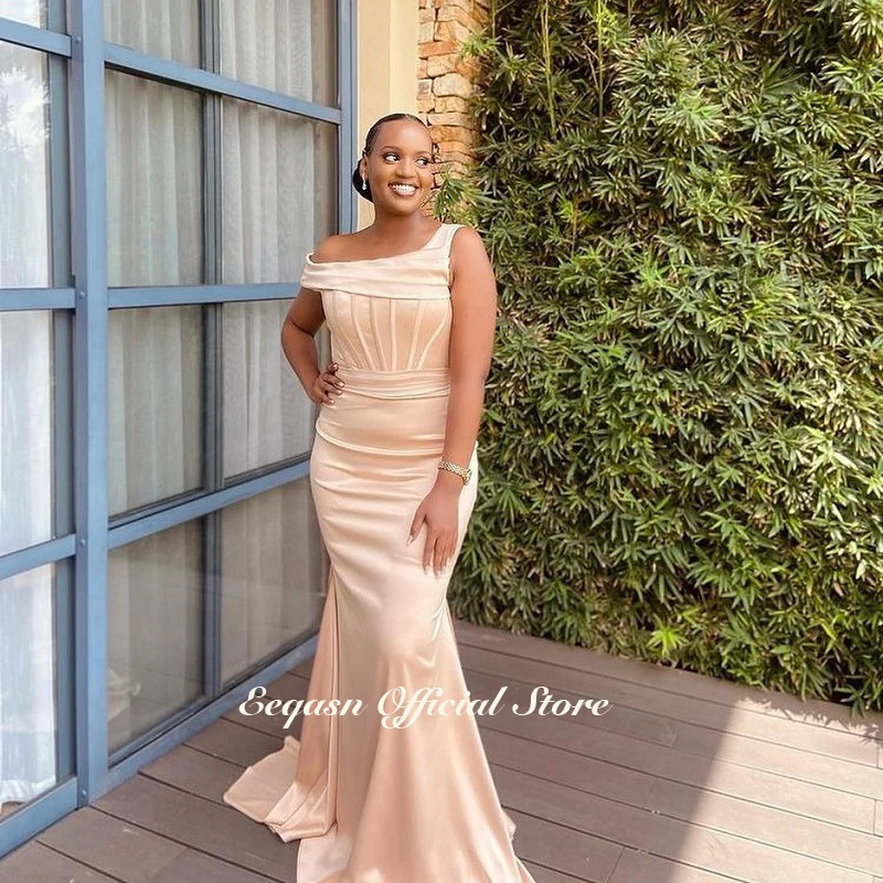 Champagne Mermaid Bridesmaid Dresses One Shoulder Crepe Exposed Boning Maid of Honor Dress Wedding Party Gowns 2025 Customized 250725