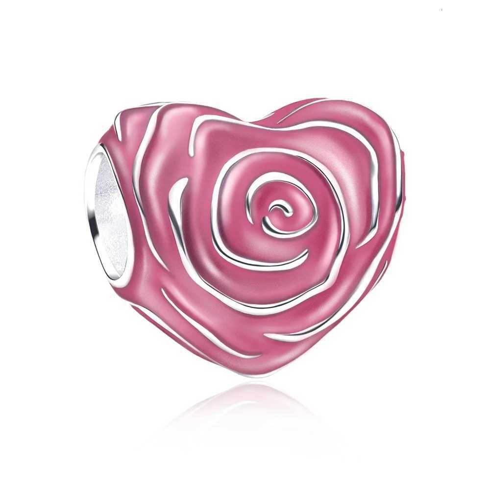 Hot Sale Pink Charms Heart Dangle Murano Charm Beads Flower Pendant DIY Jewelry Fits Original 925 Sterling Silver Bracelet XJ250726