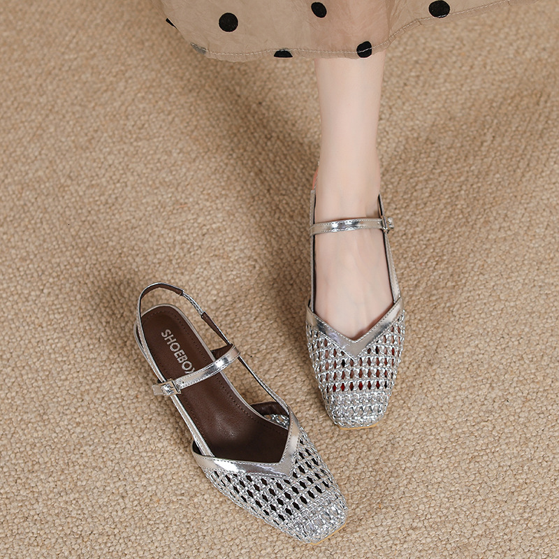 Lanjia- Women's Summer Sandals 2025 New Style Woven Sier Square High Outdoor Breathable Beach Designer Shoes With Exposed Toe Heels 7F30f