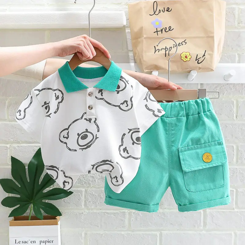 Summer Baby Clothes Suit Children Boys Girls Cartoon Bear TShirt Shorts 2PcsSet Toddler Casual Clothing Kids Tracksuits 250725