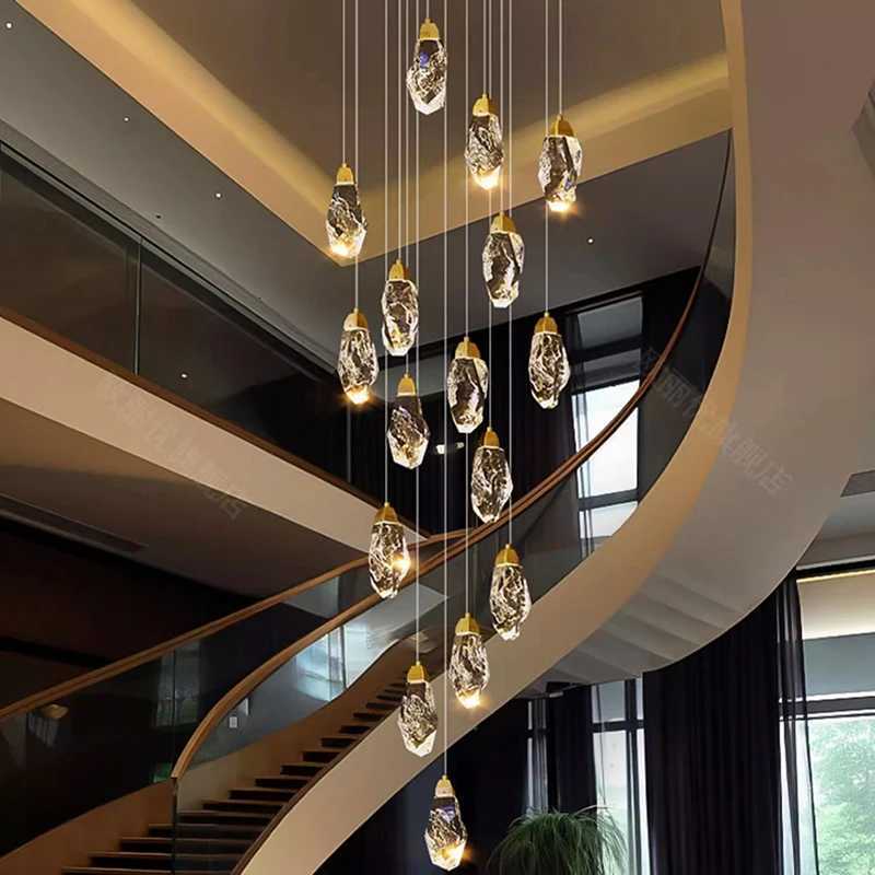 Modern Home Decoration Crystal Chandelier Stair Pendant Lamp Living Room Pendant Lights Interior LightingXJ250725