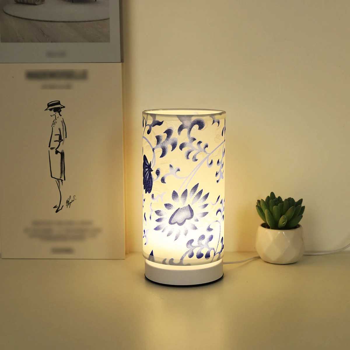 Modern fabric blue and white porcelain desk lamp home warm lighting desk lamp suitable for bedrooms study rooms. XJ250725