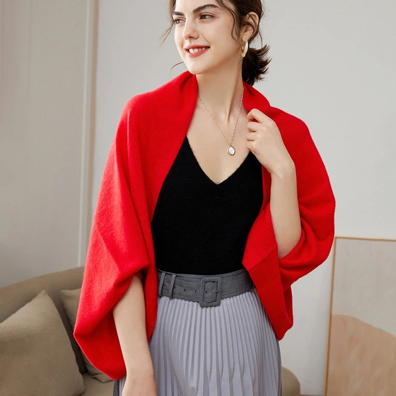 100% Merino Wool Knitted Scarf Shawls Soft Warm Cashmere Cardigan Cloak Wraps Shoulder Neck Protect Dual Use Pashmina Scarves 250724