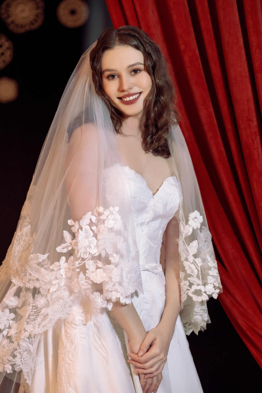 Romantic Dreamy Customized 2 Layer Wedding Veil Cathedral Length Lace Appliques Edge Bridal Veil Wedding Accessories