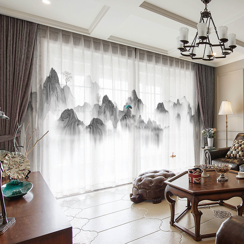 YL-36671 Chinese style curtain for the whole house, new Chinese style, Jiangnan retro classical Hui style ancient building living room villa blackout 