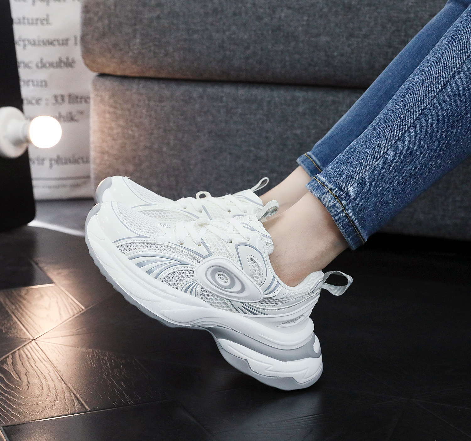 Men's and Women's new Fashion Thick - soled Silver Dad Shoes Women's Lightweight Summer Sports Shoes for Casual Running Suitable for Bo