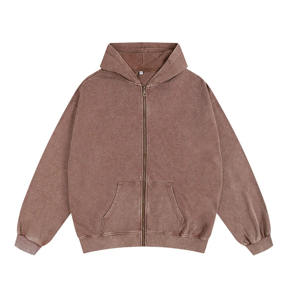 Men Zip Up Vintage Washed Hoodie Heavy Weight French Terry Blank Oversized Hoodie Sweatshirt Streetwear Unisex 250725