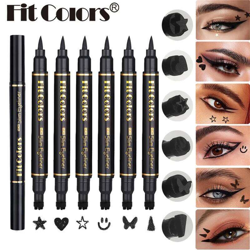 6PCS Stamp Liquid Eyeliner Set Waterproof Fast Dry Double-ended Black Heart Star Seal Tail Eye Liner Extension Makeup Kit X250726