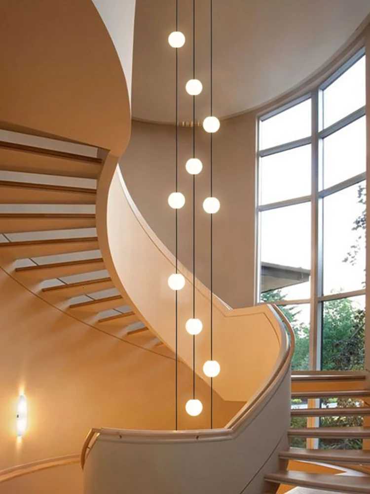 Stairs Modern Chandelier Loft Duplex Living Room Hotel Lobby Long Pendant Nordic Home Decorative Lighting Ball Long Line PendantXJ250725
