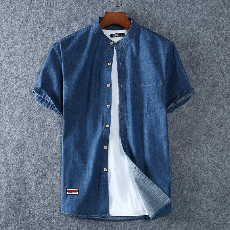 Mens Blue Denim Shirts Short Sleeve Jean Summer High Quality Men Cotton Light Plus size L8XL 250725