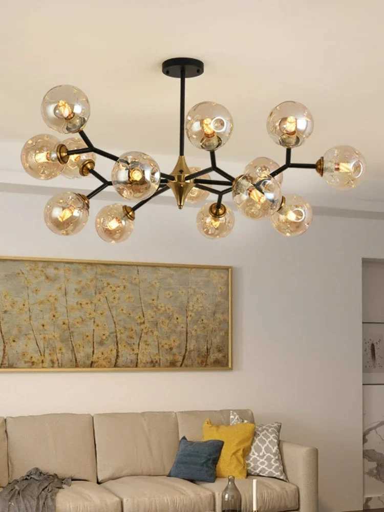 Nordic LED Ceiling Chandelier Glass Ball Black Pendant Lights Home Decor Hanging Chandeliers Fixture for Living Dining Room Bedroom XJ250725
