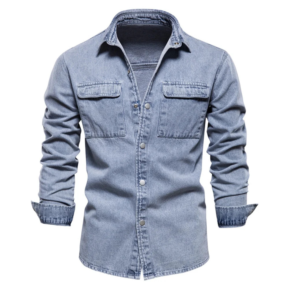 AIOPESON 100 Cotton Denim Shirts Men Casual Solid Color Thick Long Sleeve Shirt for Spring High Quality Jeans Male 250725