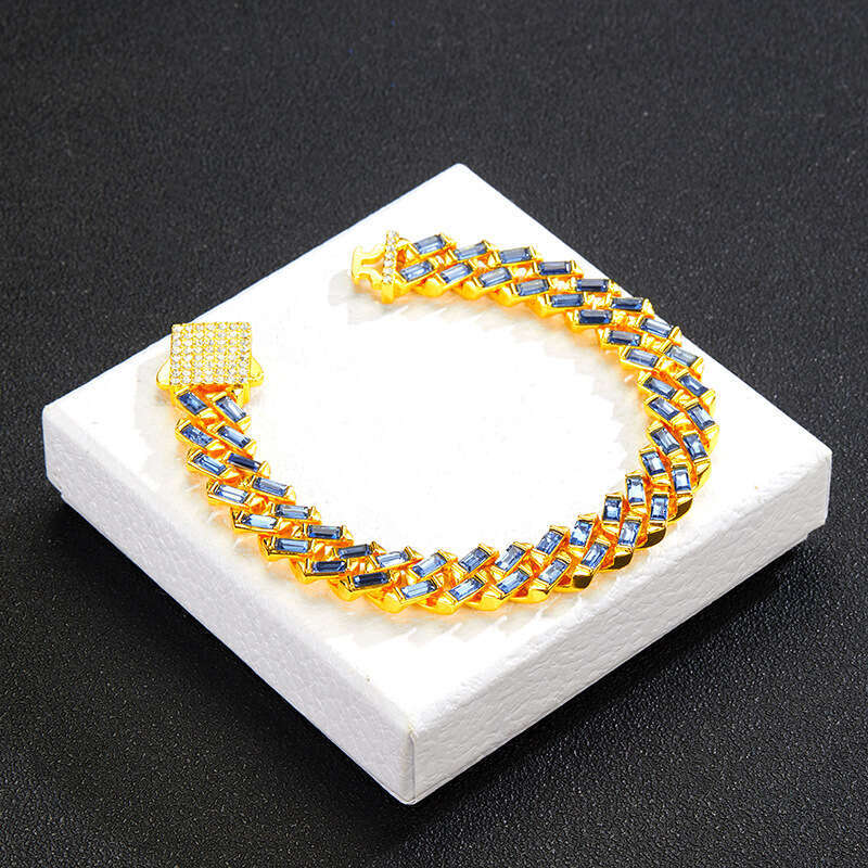 New Blue T Square Dia Cuban Chain 13mm Men's Heavy Miami Necklace Jewelry