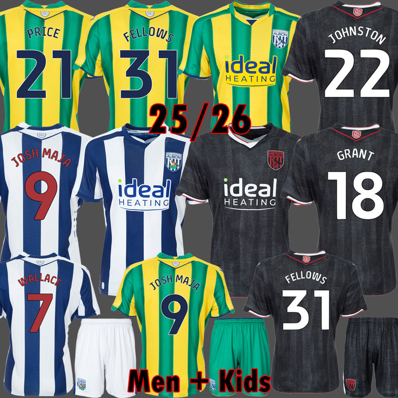 West Bromwich Albions Soccer Jerseys WBA Kits 25 26 West Brom Football Shirt The Baggies Kits WALLACE JOSH MAJA FELLOWS Men The The Throstles Tops GRANT Kids Uniform 99