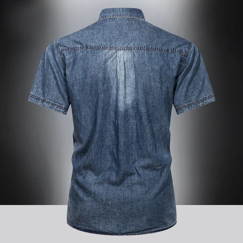 Summer menspure cotton denim short sleeved shirtAmerican loose fitting workwear topice silk quick drying casual versatile top 250725