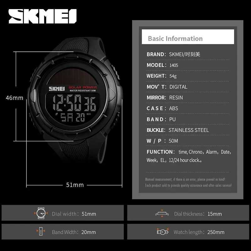 SKMEI 1405 Sport Digital Mens Wristwatches Solar Powered Environmentally Friendly Alarm M Clock reloj hbre Men Luminous Watches X250726