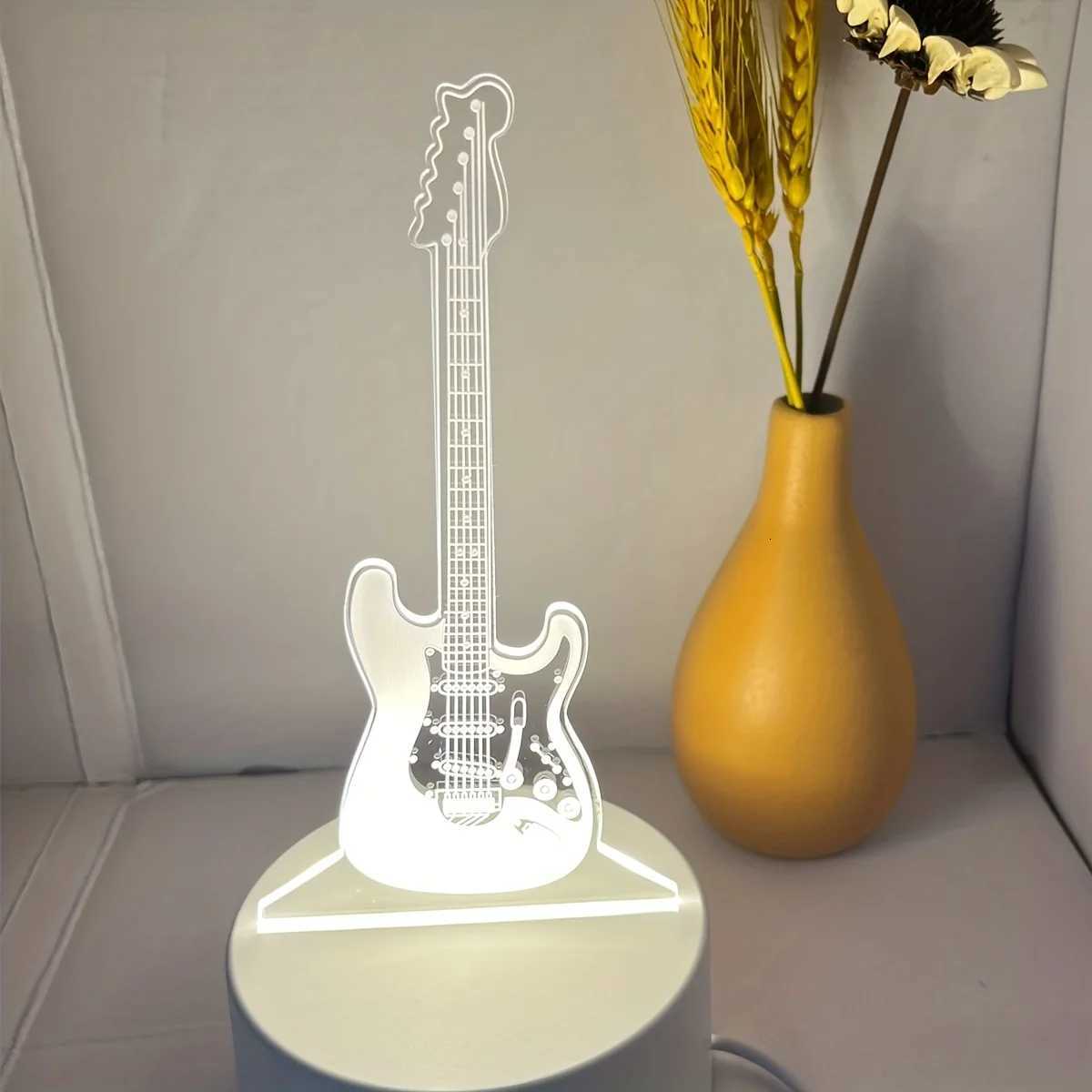1pc 3D Stereo Night Light Guitar Bedside Lamp Acrylic Table Lamp LED Warm White Desk Lamp XJ250725