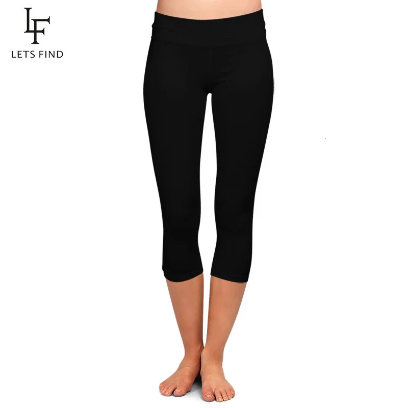 LETSFIND High Quaility Milk Silk Women Waist Fitness Leggings Solid Black Elastic Soft Slim MidCalf Pants 250725
