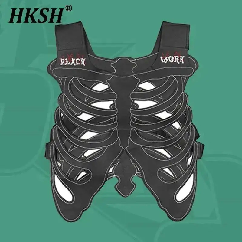 HKSH Mens Dark Niche n Skull Hollow Skeleton Vest Women High Street 3D Waistcoat PU Leather Outwear Tank Tops HK0606 250725