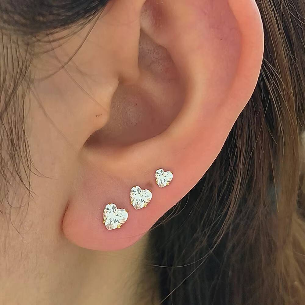 Fashion Cute Earrings 925 Sterling Silver Heart Earrings Single Diamond Zircon Gold Plated Stud Earrings Jewelry Women