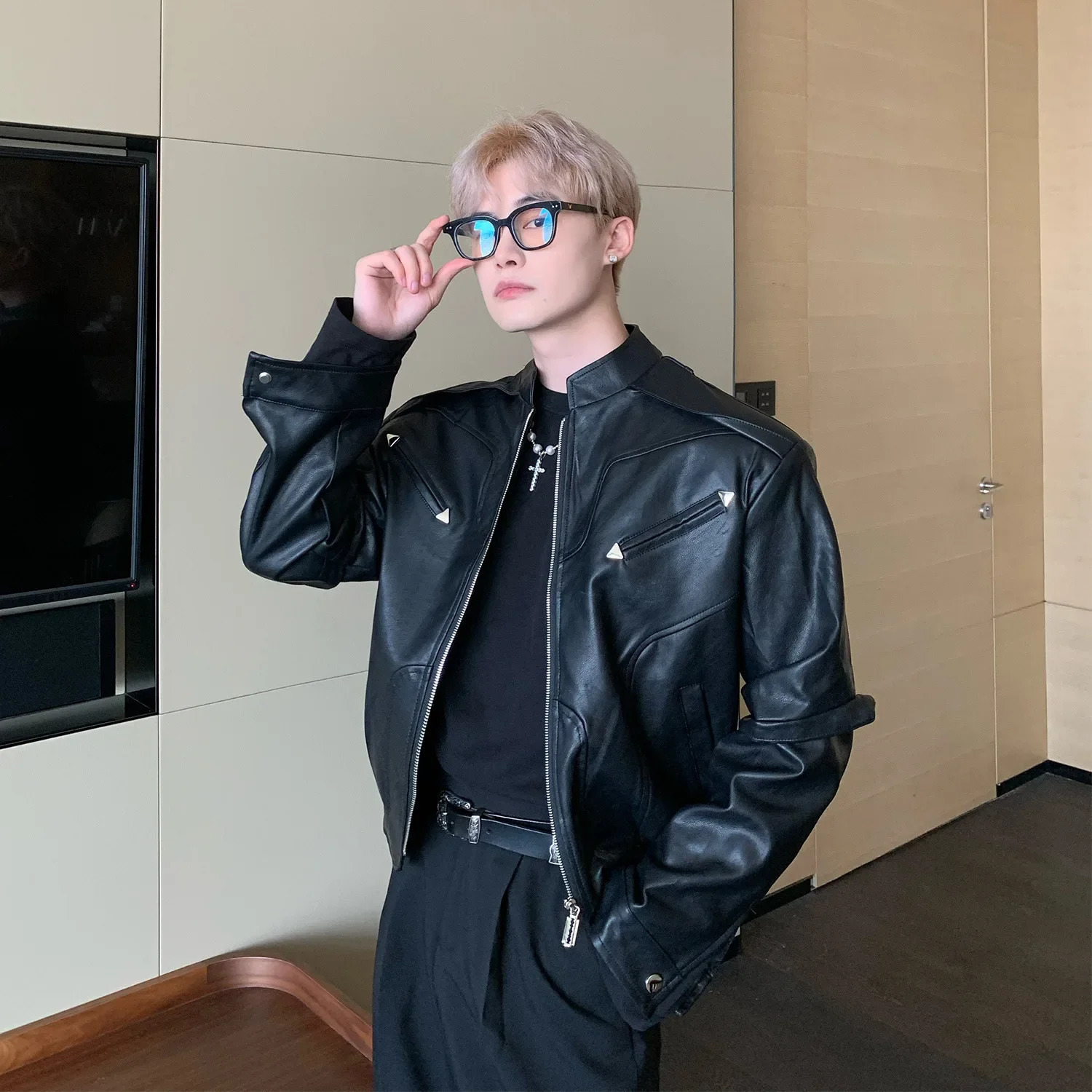 American Style High-end Feel Cropped Motorcycle Leather Jacket For Men Loose Fit Niche Trendy Outdoor Wear 250725
