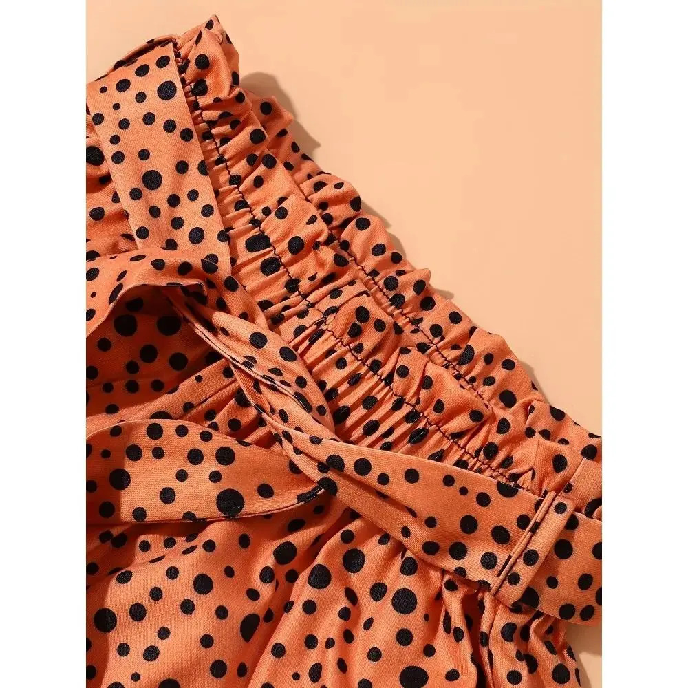 2PCS Girls Trendy Outfit Halter Neck Camisole Polka Dot Pattern Shorts Set Kids Summer Clothes 250725