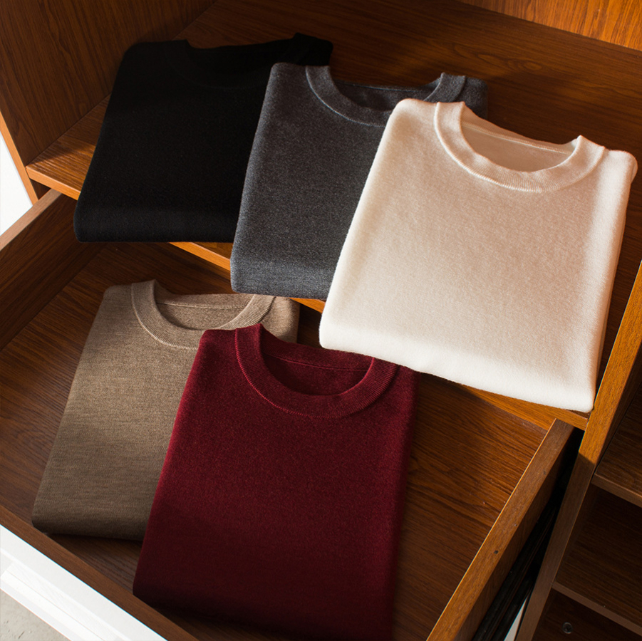 262 Men Wool Sweater Four-pin Thick Warm Round Neck Autumn and Winter Bottoming Knitted