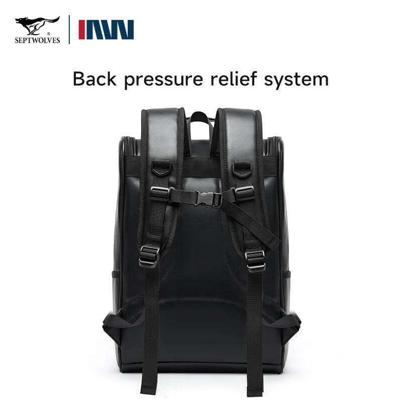 Septwoes Waterproof Leather Laptop Backpack Man Business Travel School Back Pack Comfortable Widen Shoulder Strap Bagpack