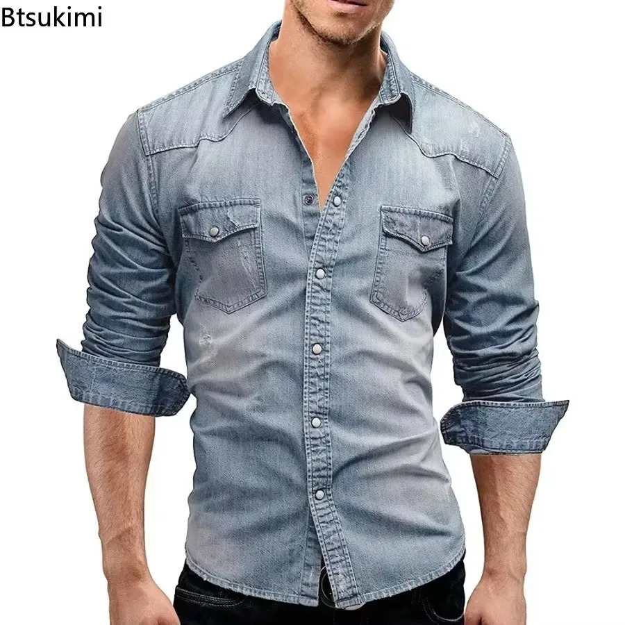2025 Mens Elastic Slim Denim Shirts High Quality Short Sleeve Casual Cotton Jean Spring Summer Fashion Men Clothing 250725