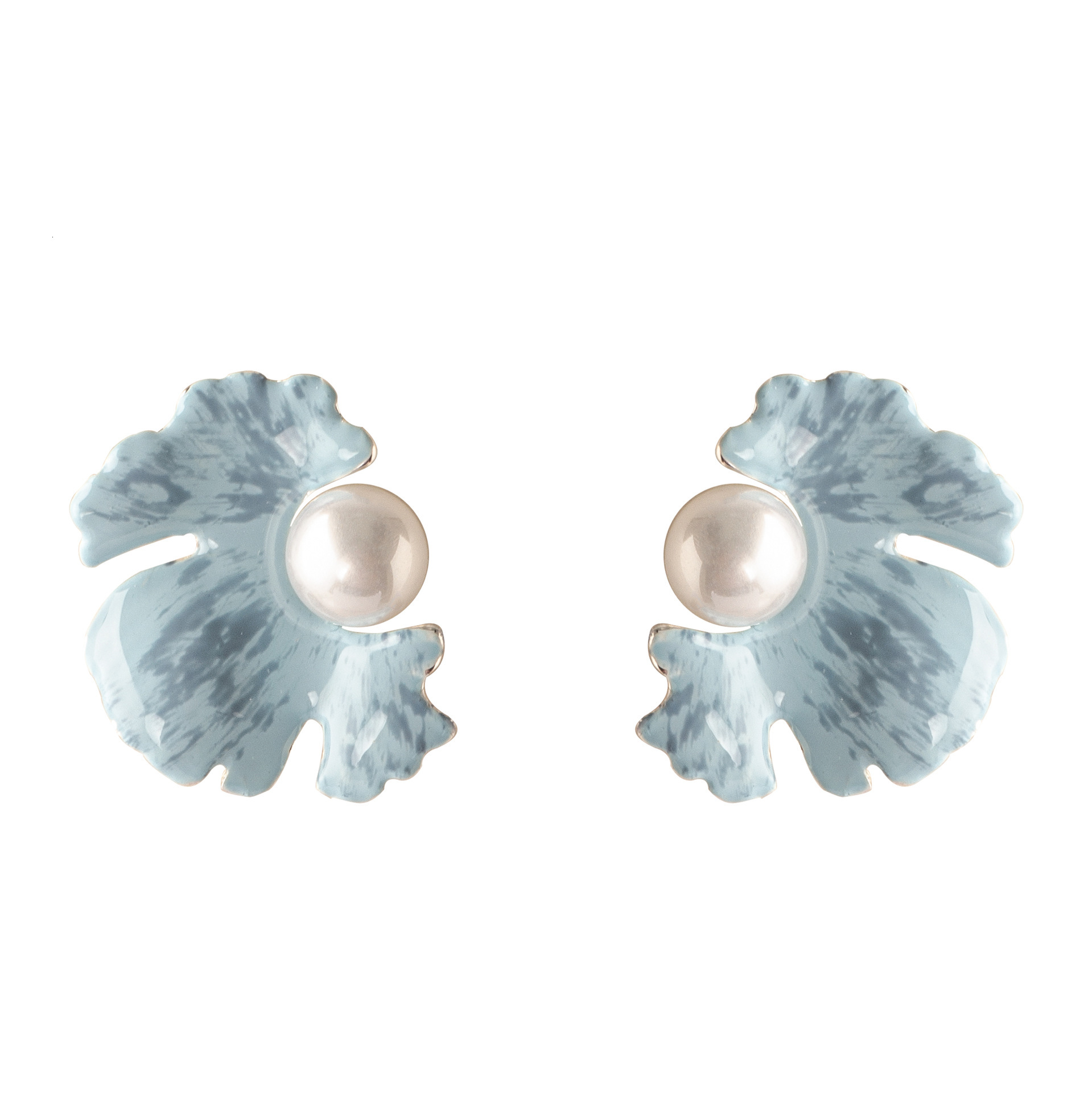 French Style Super Fairy Sweet Fresh Oil Drop Blue Petal Pearl Earrings for Women Light Elegant High-end Sier Needle Ear Jewelry