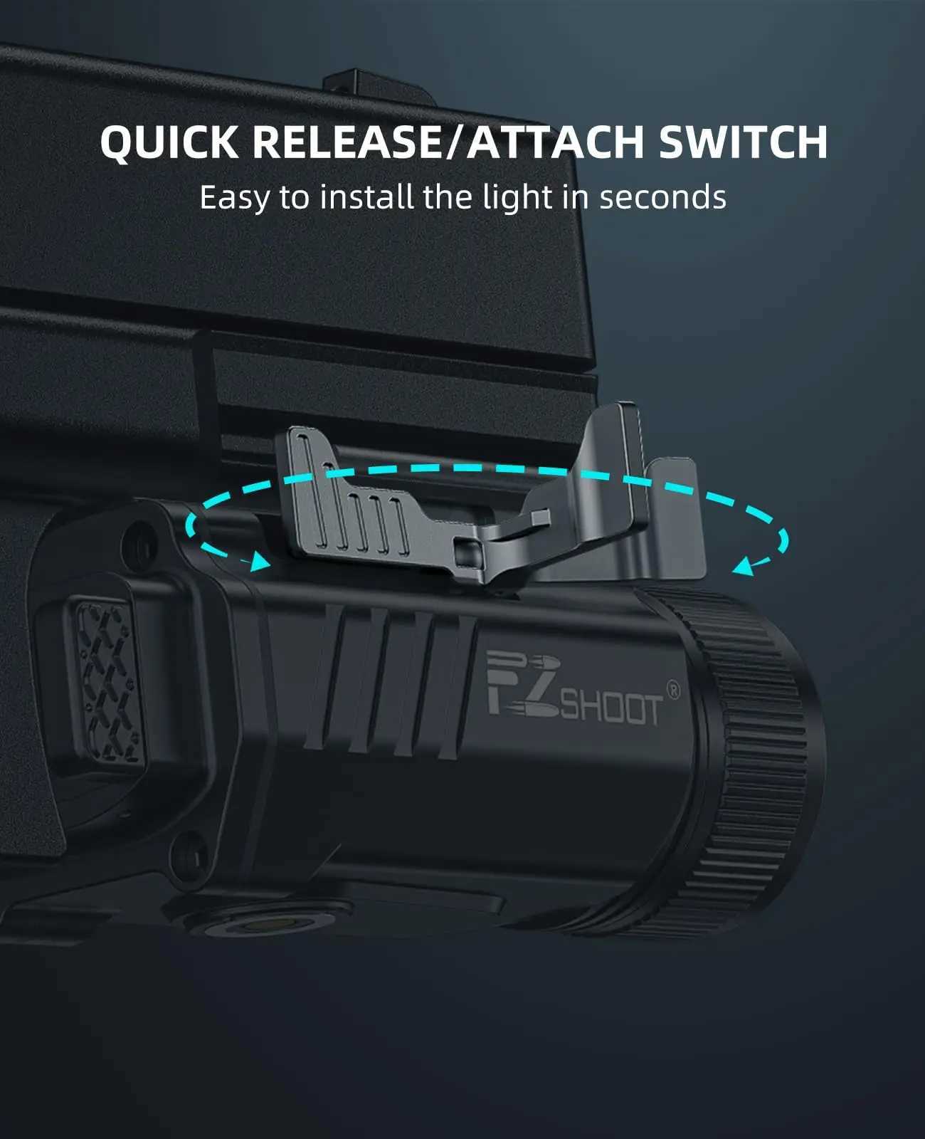 EZshoot 2000 Lumen Tactical Flashlight Compact LED Light Rechargeable for Pistol Picatinny or GL Rail with Adjustable Slide Rail W250722
