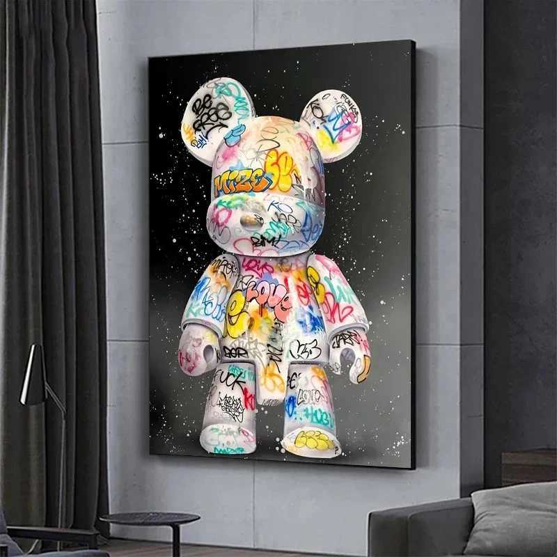 Cartoon Graffiti Bear Canvas Painting Cute Character Pop Art Posters Prints Street Wall Art Picture for Home Kawaii Room Decor XJ250726