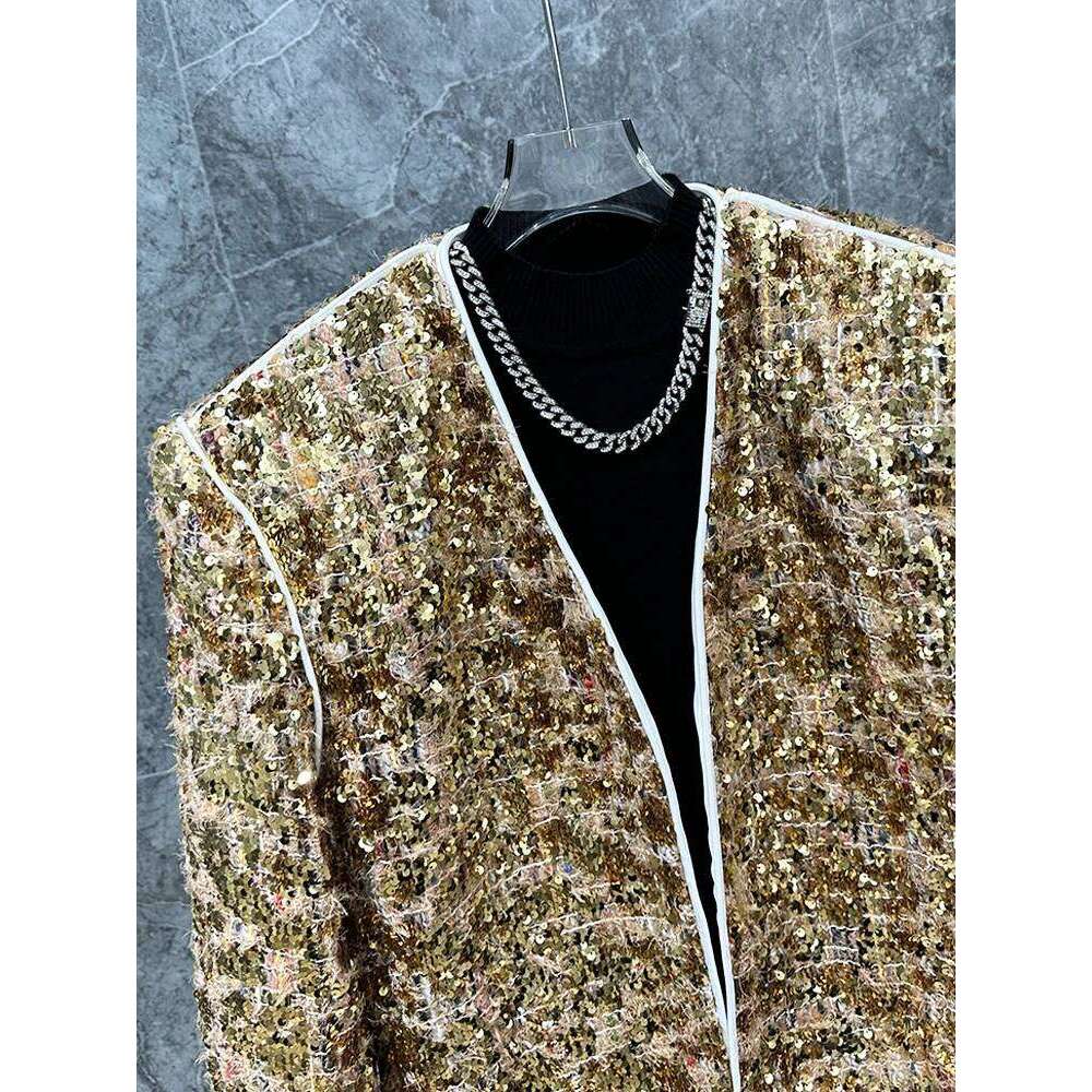 2024 New Fashion Coats High-End Sequined Long-Sleeve Small Fragrant Loose Jacket Trendy Men's Solid Color Short Jackets