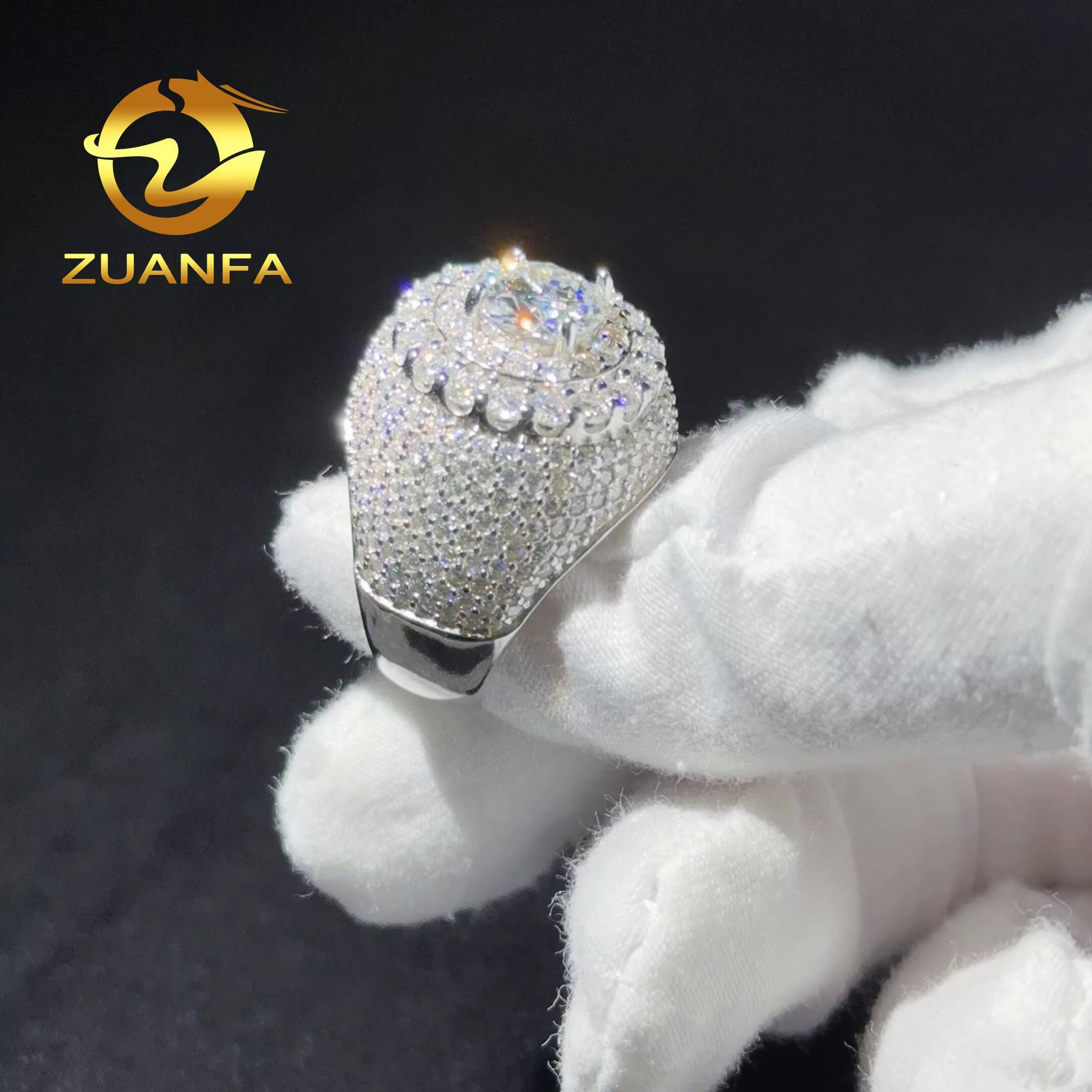 Drop Shipping GRA Certificate Cluster Hiphop Rings Iced Out 925 Silver Moissanite Diamond Mens Cuban Ring
