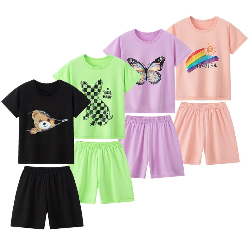 2piece Summer Childrens Comfortable And Versatile Cute Shortsleeved Shorts Set For Boys Girls Casual Home Outdoor Set 250725