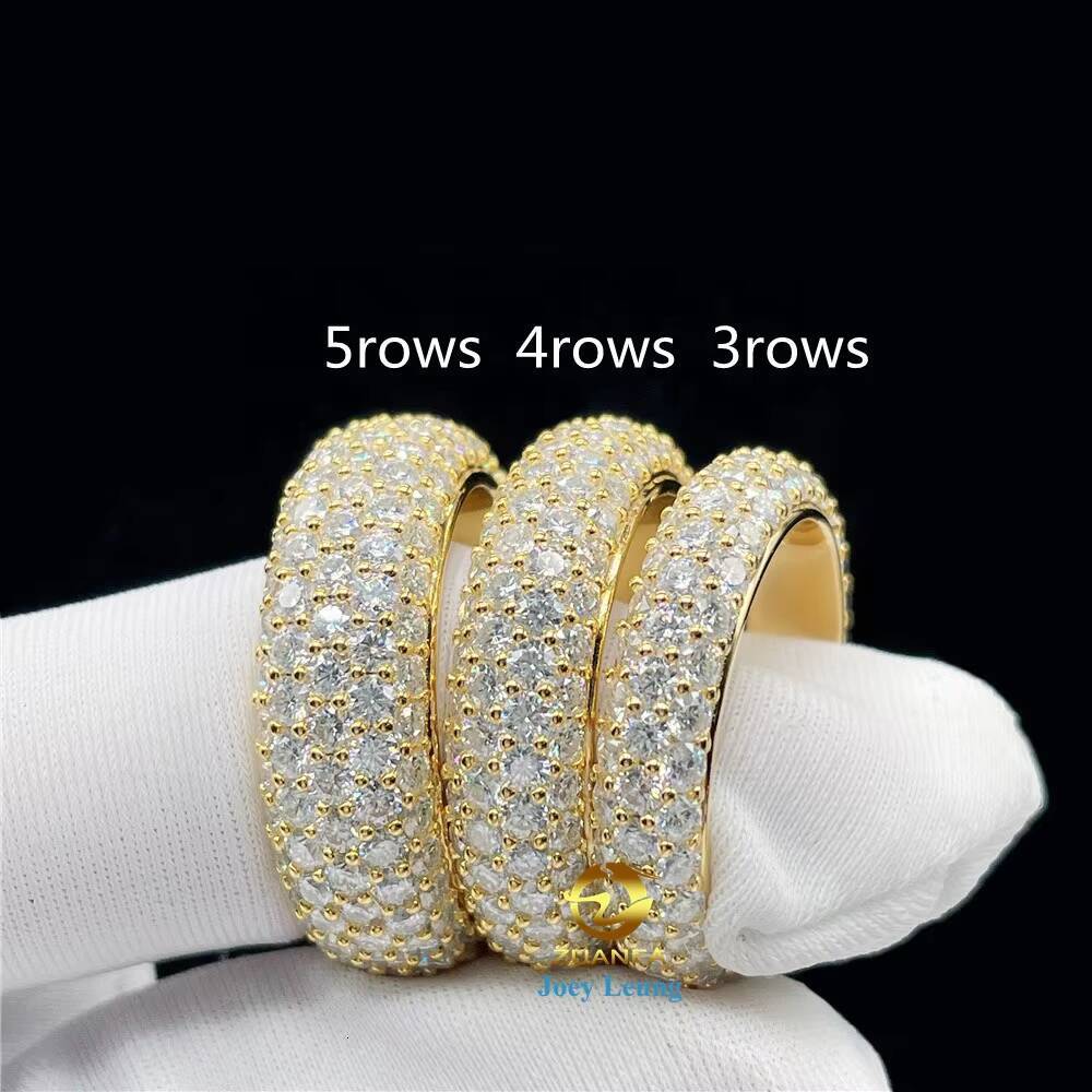 Luxury Style 925 Silver 14K 18K Gold Plated Hip Hop Jewelry VVS Moissanite Diamond 4 Rows Iced Out Initial Band Rings