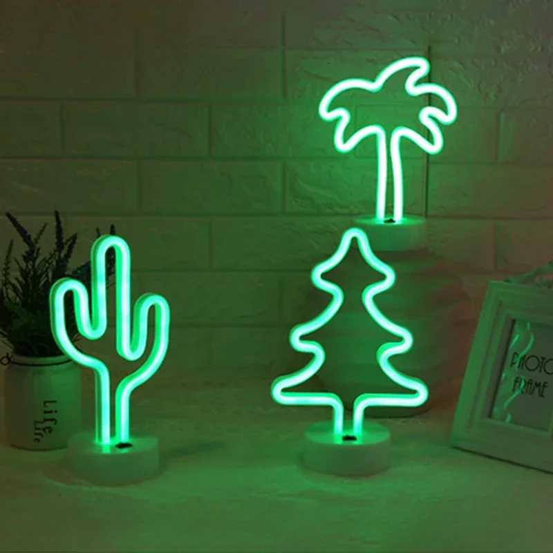 LED Table Lamp Cactus Vibrant Neon Lights Battery/USB Bedroom Birthday Wedding Christmas Tree Party Decoration Gifts for Boys XJ250725