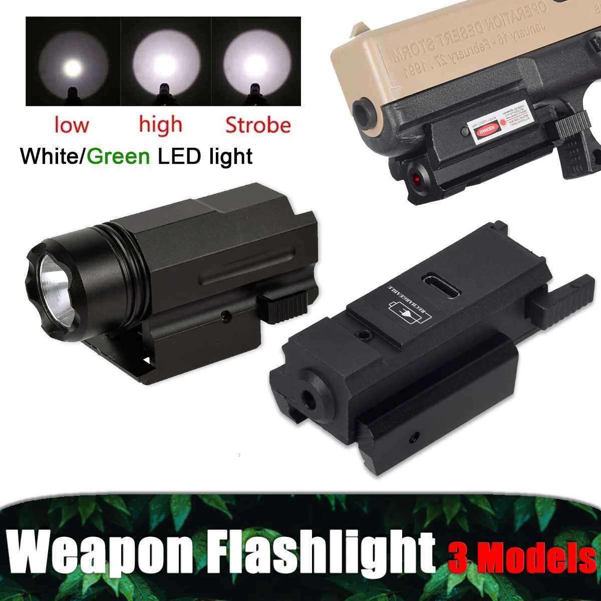 3 Models Tactical White/Green LED Light QD Quick Detach Handgun Glock 17 19 24 Weapon Flashlight for 20 mm Airsoft Torch W250722