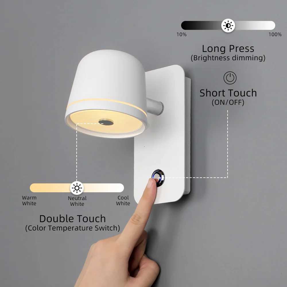 100% Brand New Aisilan LED Dimmable Wall Lamp with Touch Switch Adjust Brightness and 3-CCT Rotation Wall Reading Sconce for Bedside Bedroom XJ250725